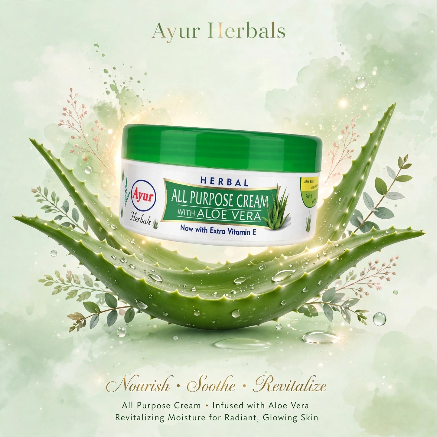 Ayur Herbals Herbal All Purpose Cream With Aloe Vera & Vitamin E | For All Skin Types | Daily Moisturizer For Face, Body & Hands | 200gm