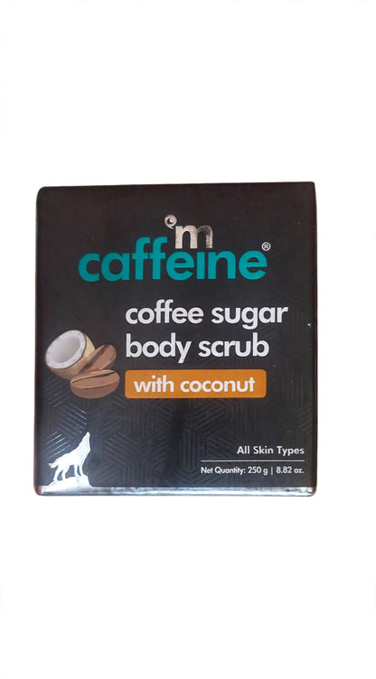 mCaffeine Exfoliating Coffee Sugar Body Scrub with Coconut for Tan Removal & Soft-Smooth Skin | Women & Men | De-Tan, Exfoliates, Hydrates, Removes Dead Skin | Natural, Vegan - 250g