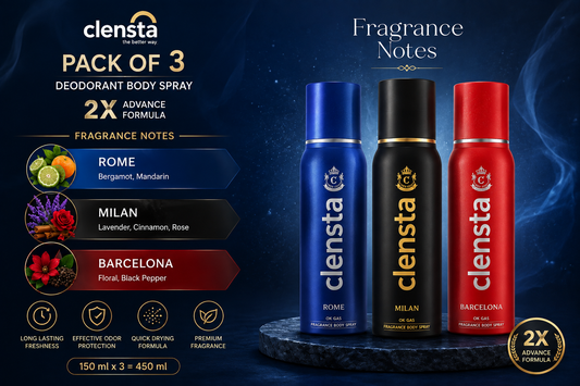 Clensta Deodorant Body Spray (150 ml Each) – Pack of 3 | Long Lasting Freshness | 2X Advance Formula