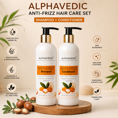 ALPHAVEDIC Anti-Frizz Hair Care Set (Shampoo + Conditioner) with Argan Oil | For Dry, Frizzy & Unruly Hair