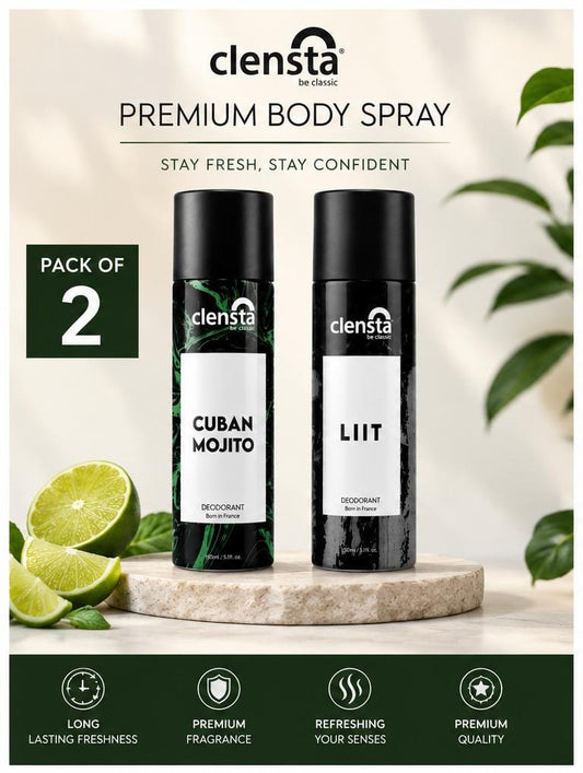 Clensta Premium Body Spray – Cuban Mojito & LIIT Deodorant (Pack of 2 × 150 ml)