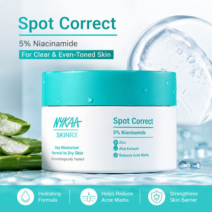 *Nykaa SKINRX Spot Correct 5% Niacinamide Day Moisturizer with Zinc & Aloe Extracts | Reduces Acne Marks | Hydrating Moisturizer for Normal to Dry Skin*