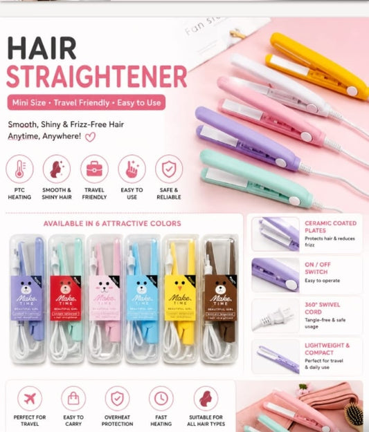 Mini Hair Straightener | Ceramic Coated Plates | Travel Size Portable Hair Straightener | Fast Heating | Suitable for All Hair Types