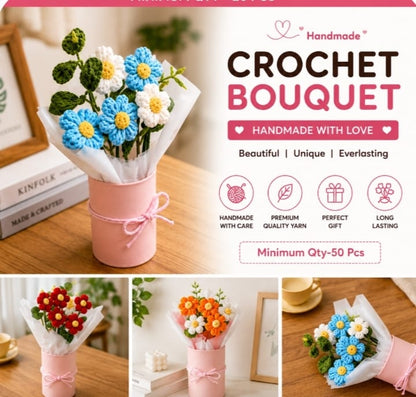 Handmade Crochet Flower Bouquet with Gift Pot | Premium Yarn | Everlasting Gift | Home & Car Decor