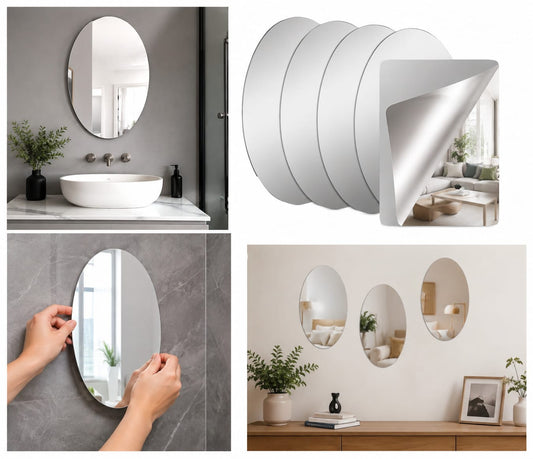 Self Adhesive Oval Mirror Sticker | Acrylic Wall Mirror | Peel & Stick Decorative Mirror