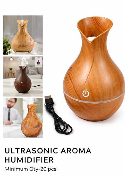 Ultrasonic Aroma Humidifier | USB Essential Oil Diffuser | 7 Color LED Night Light | Wooden Finish Air Humidifier
