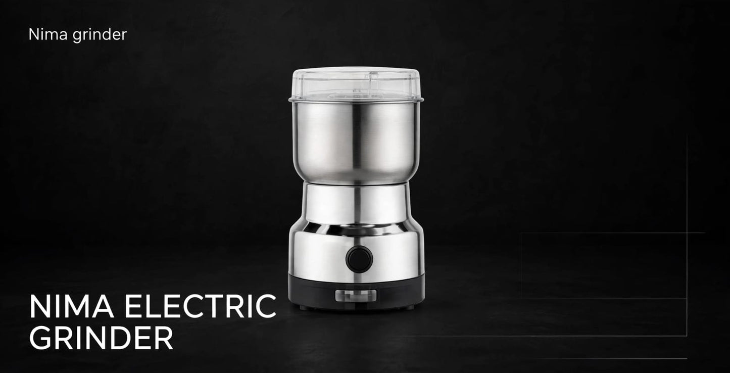 Nima Electric Grinder - 300W Powerful Mini Spice Grinder | Stainless Steel Body & Blades | For Coffee Beans, Spices, Dry Masala, Grains | Compact & Easy Clean | NM-8300