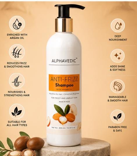 ALPHAVEDIC Anti-Frizz Hair Care Set (Shampoo + Conditioner) with Argan Oil | For Dry, Frizzy & Unruly Hair