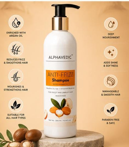 ALPHAVEDIC Anti-Frizz Hair Care Set (Shampoo + Conditioner) with Argan Oil | For Dry, Frizzy & Unruly Hair
