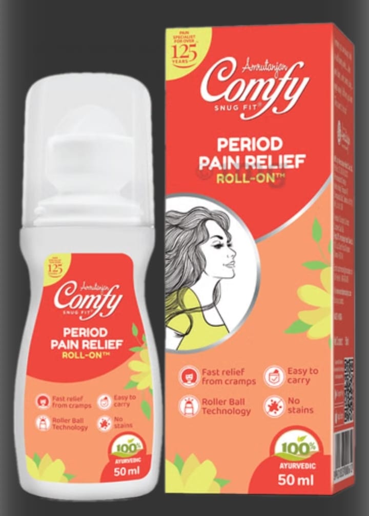 Comfy Period Pain Relief Roll-On | 100% Ayurvedic Formula | Fast Relief from Menstrual Cramps | Roller Ball Applicator | No Stains | 50 ml