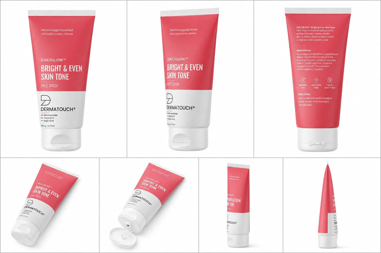 Dermatouch DailyGlow Bright & Even Skin Tone Face Wash | Niacinamide, Vitamin E & Kojic Acid | Brightening Face Wash | 150 g