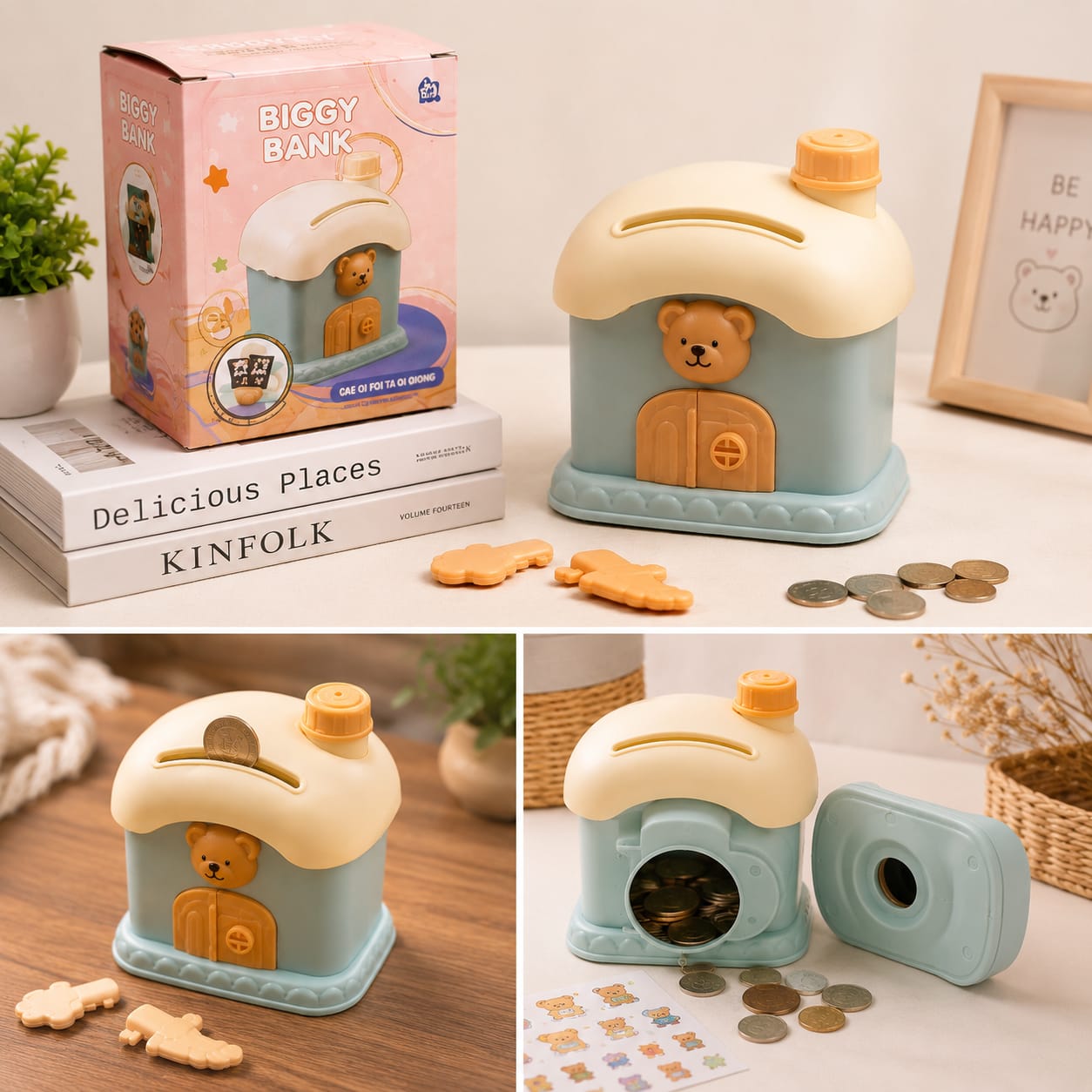 Cute Bear House Piggy Bank for Kids | Money Saving Coin Bank | ABS Plastic | Best Gift for Boys & Girls (3+ Years)
