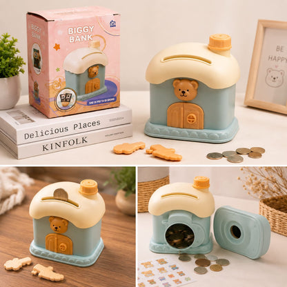 Cute Bear House Piggy Bank for Kids | Money Saving Coin Bank | ABS Plastic | Best Gift for Boys & Girls (3+ Years)