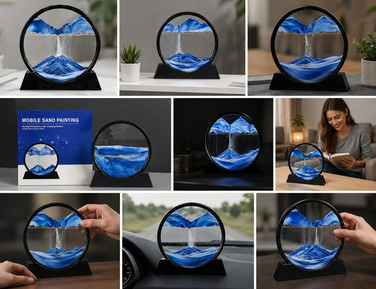 Mobile Sand Painting Moving Sand Art | Dynamic Flowing Sandscape Desk Decor | Round 3D Quicksand Art Frame