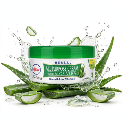 Ayur Herbals Herbal All Purpose Cream With Aloe Vera & Vitamin E | For All Skin Types | Daily Moisturizer For Face, Body & Hands | 200gm