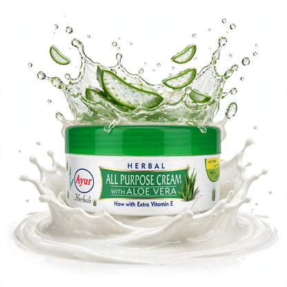 Ayur Herbals Herbal All Purpose Cream With Aloe Vera & Vitamin E | For All Skin Types | Daily Moisturizer For Face, Body & Hands | 200gm