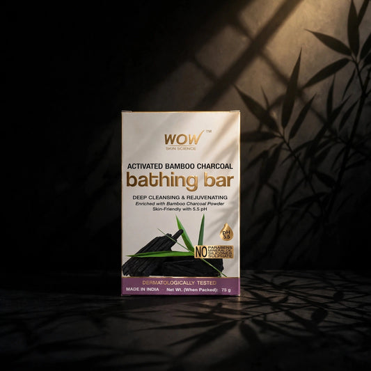 WOW Skin Science Activated Bamboo Charcoal Bathing Bar - Deep Cleansing & Rejuvenating | Enriched with Bamboo Charcoal Powder | pH 5.5 Skin Friendly | No Parabens, Mineral Oil, Sulphate | 75g