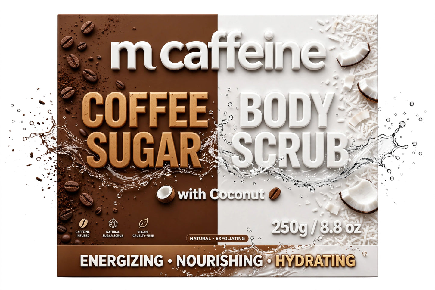 mCaffeine Exfoliating Coffee Sugar Body Scrub with Coconut for Tan Removal & Soft-Smooth Skin | Women & Men | De-Tan, Exfoliates, Hydrates, Removes Dead Skin | Natural, Vegan - 250g