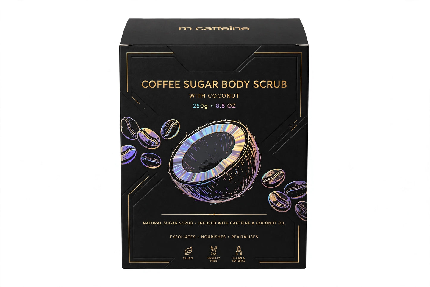 mCaffeine Exfoliating Coffee Sugar Body Scrub with Coconut for Tan Removal & Soft-Smooth Skin | Women & Men | De-Tan, Exfoliates, Hydrates, Removes Dead Skin | Natural, Vegan - 250g