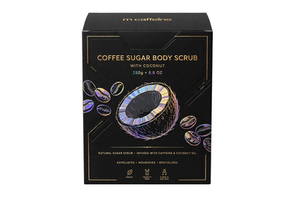 mCaffeine Exfoliating Coffee Sugar Body Scrub with Coconut for Tan Removal & Soft-Smooth Skin | Women & Men | De-Tan, Exfoliates, Hydrates, Removes Dead Skin | Natural, Vegan - 250g