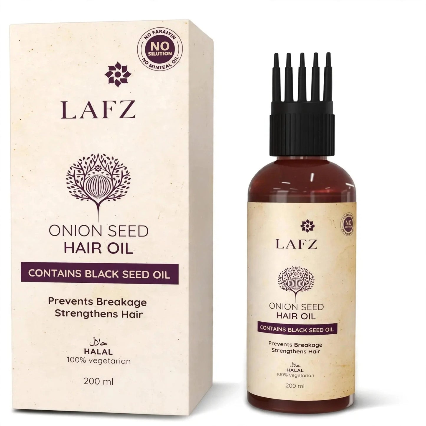 LAFZ Onion Seed Hair Oil with Black Seed Oil | Prevents Breakage & Strengthens Hair | Halal | 100% Vegetarian | No Paraffin, No Mineral Oil | 100ml