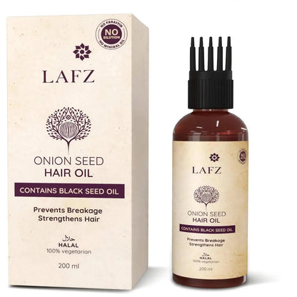 LAFZ Onion Seed Hair Oil with Black Seed Oil | Prevents Breakage & Strengthens Hair | Halal | 100% Vegetarian | No Paraffin, No Mineral Oil | 100ml