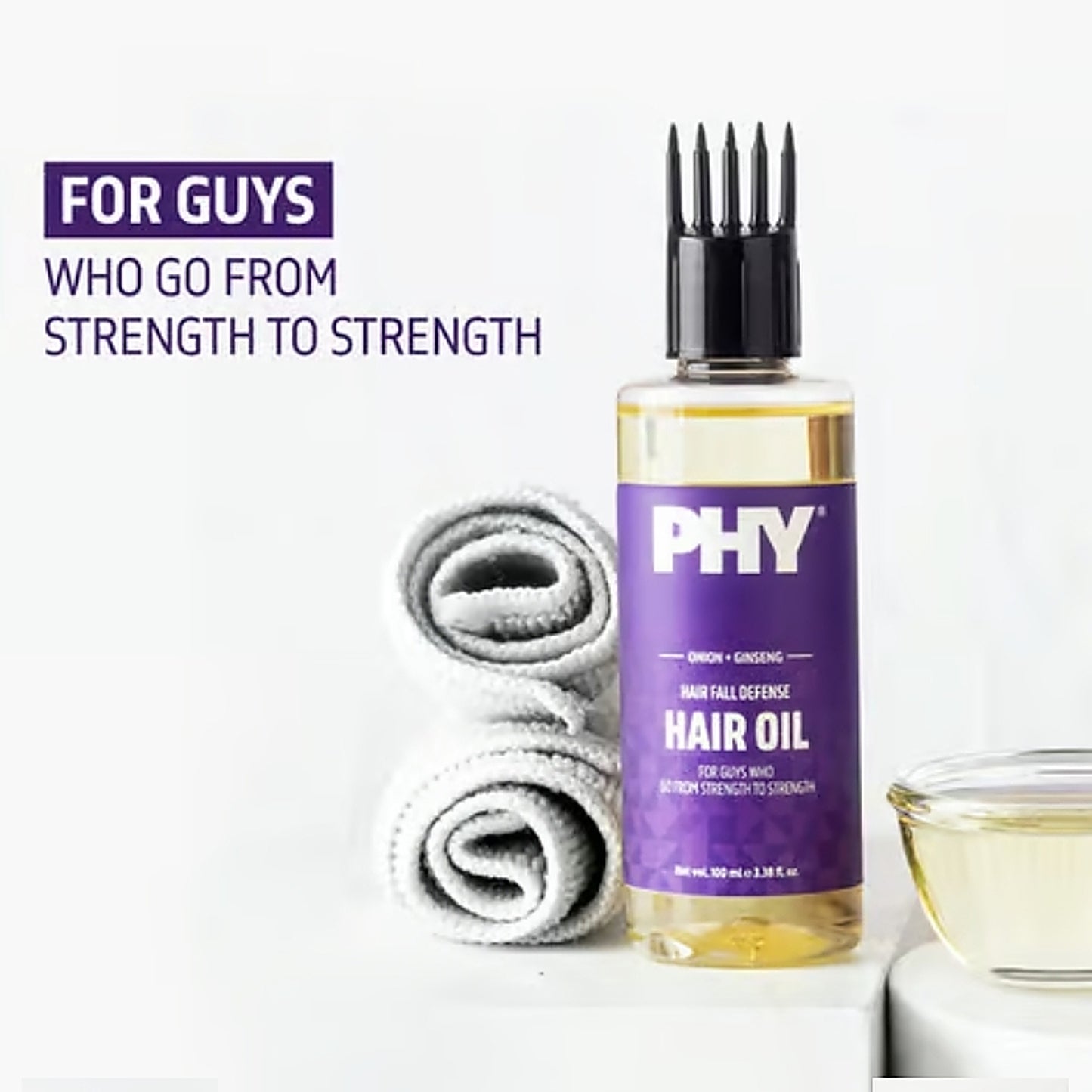PHY Hair Fall Defense Hair Oil For Men | With Onion + Ginseng | Reduces Hair Fall | Strengthens Roots | Promotes Hair Growth | 100% Vegan | No Parabens | For All Hair Types - 100 ML