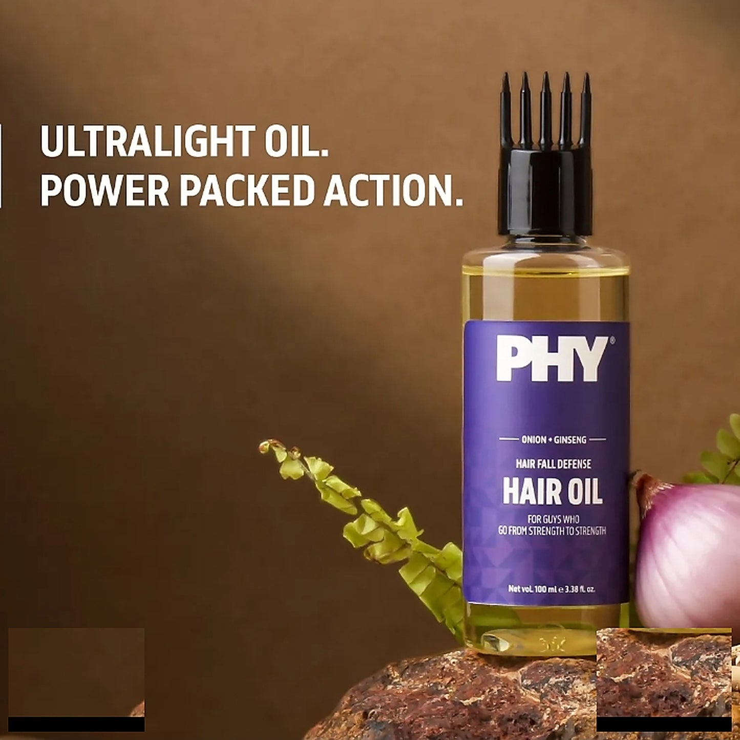 PHY Hair Fall Defense Hair Oil For Men | With Onion + Ginseng | Reduces Hair Fall | Strengthens Roots | Promotes Hair Growth | 100% Vegan | No Parabens | For All Hair Types - 100 ML