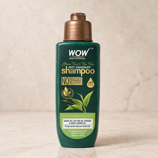 WOW Skin Science Green Tea & Tea Tree Anti-Dandruff Shampoo - No Sulphate, Parabens, Silicones - For Dandruff Prone Hair - 100ml