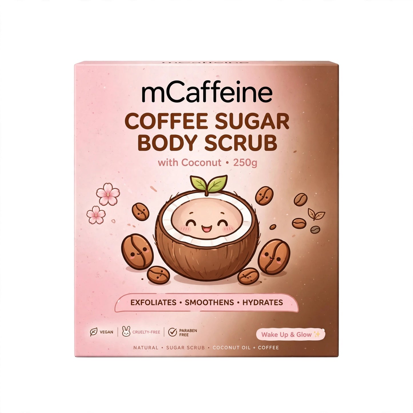 mCaffeine Exfoliating Coffee Sugar Body Scrub with Coconut for Tan Removal & Soft-Smooth Skin | Women & Men | De-Tan, Exfoliates, Hydrates, Removes Dead Skin | Natural, Vegan - 250g