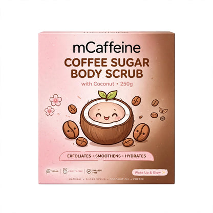mCaffeine Exfoliating Coffee Sugar Body Scrub with Coconut for Tan Removal & Soft-Smooth Skin | Women & Men | De-Tan, Exfoliates, Hydrates, Removes Dead Skin | Natural, Vegan - 250g